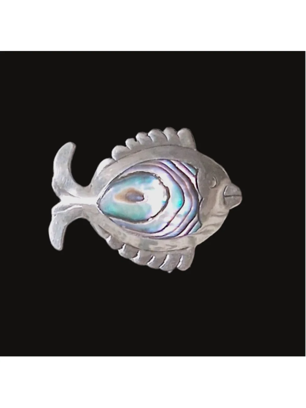 Vintage Sterling Silver 925 Fish Brooch Pin Abalone Shell Inlay